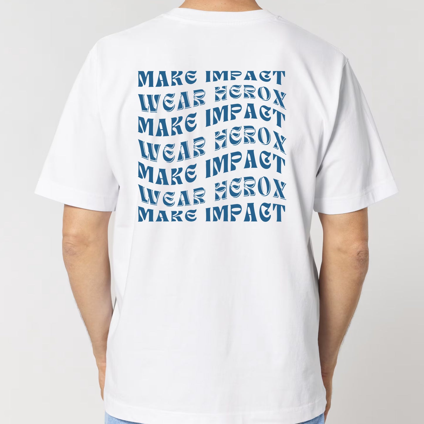 HEROX-T-shirt-oversized-Make-Impact-Wear-Herox-back-unisex-men-white