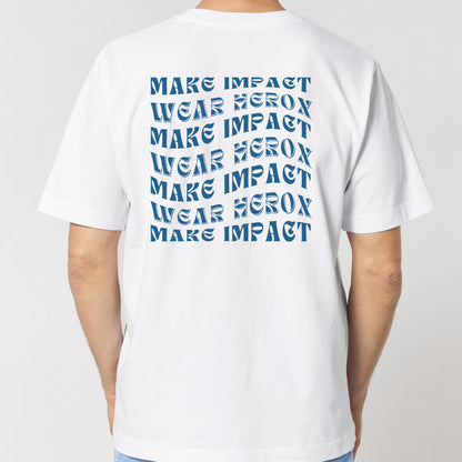 HEROX-T-shirt-oversized-Make-Impact-Wear-Herox-back-unisex-men-white