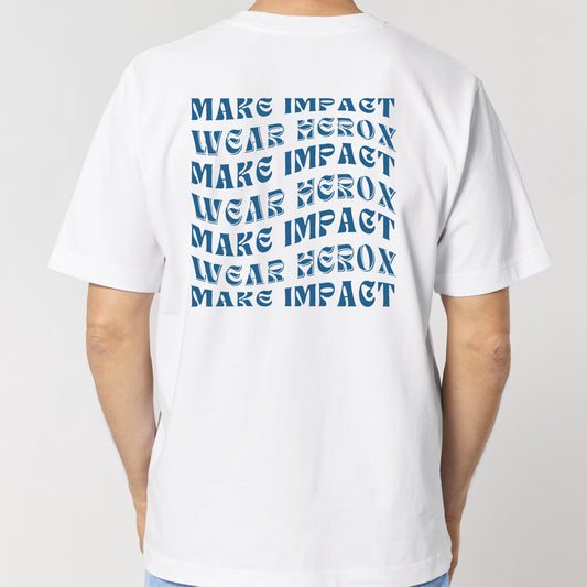 HEROX-T-shirt-oversized-Make-Impact-Wear-Herox-back-unisex-men-white